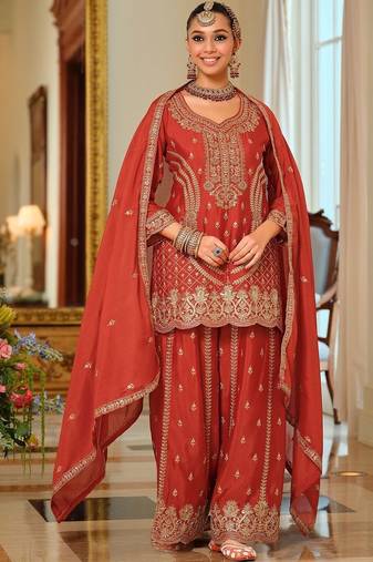 Women Ethnic Motifs Embroidered Regular Thread Work Kurta with Sharara & With Dupatta