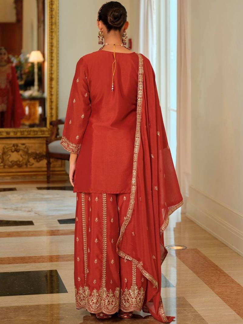 Women Ethnic Motifs Embroidered Regular Thread Work Kurta with Sharara & With Dupatta