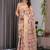 Cream Color digital floral prints And Zari Woven Work linen Saree