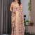 Cream Color digital floral prints And Zari Woven Work linen Saree
