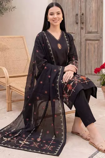 Women Ethnic Motifs Embroidered Regular Thread Work Pure Cotton Kurta with Trousers & With Dupatta