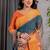 Mustrad Color digital floral prints And Zari Woven Work linen Saree