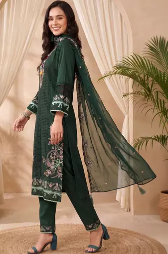 Women Floral Embroidered Regular Thread Work Kurta with Trousers & With Dupatta