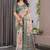 Olive Color digital floral prints And Zari Woven Work linen Saree