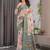 Olive Color digital floral prints And Zari Woven Work linen Saree