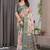 Olive Color digital floral prints And Zari Woven Work linen Saree