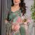 Olive Color digital floral prints And Zari Woven Work linen Saree
