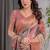 Peach Color digital floral prints And Zari Woven Work linen Saree