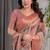 Peach Color digital floral prints And Zari Woven Work linen Saree