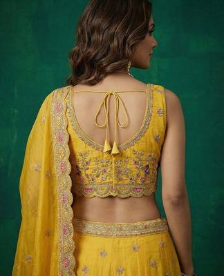 Women's Yellow Tissue Zarkan Embroidered Lehenga Choli with Dupatta 3