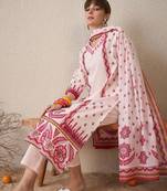 Floral Printed V-Neck Pure Cotton Straight Kurta With Trousers & Dupatta