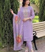 Women Floral Embroidered Thread Work Kurta With Trousers & Dupatta