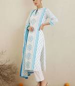 Ethnic Motifs Printed Notch Neck Pure Cotton Kurta With Trouser & Dupatta