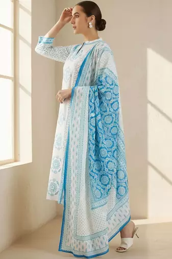 Ethnic Motifs Printed Notch Neck Pure Cotton Kurta With Trouser & Dupatta