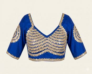 Royal blue silk blend embroidered blouse 2