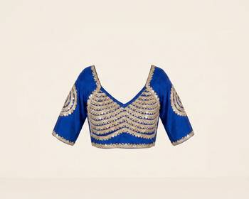 Royal blue silk blend embroidered blouse 3