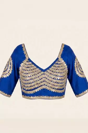 Royal blue silk blend embroidered blouse