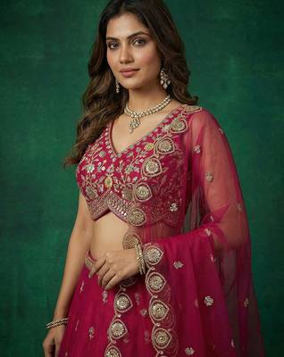 Women's Pink Chinnon Moti with Sequince Embroidered Lehenga Choli with Dupatta 2