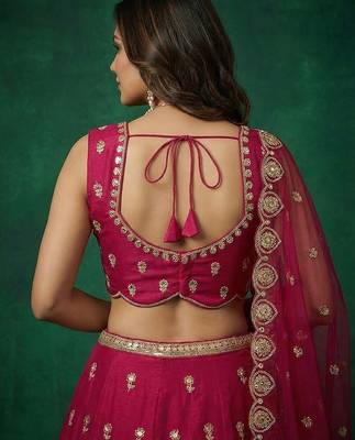Women's Pink Chinnon Moti with Sequince Embroidered Lehenga Choli with Dupatta 3