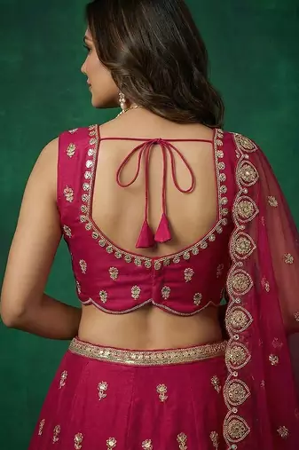 Women's Pink Chinnon Moti with Sequince Embroidered Lehenga Choli with Dupatta