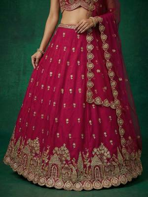 Women's Pink Chinnon Moti with Sequince Embroidered Lehenga Choli with Dupatta 4