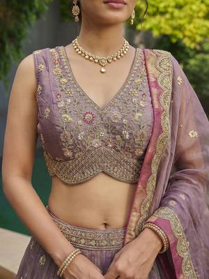 Women's Mauve Tissue Moti with Embroidered Lehenga Choli with Dupatta 2