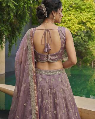 Women's Mauve Tissue Moti with Embroidered Lehenga Choli with Dupatta 3