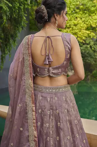 Women's Mauve Tissue Moti with Embroidered Lehenga Choli with Dupatta
