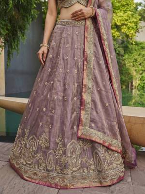 Women's Mauve Tissue Moti with Embroidered Lehenga Choli with Dupatta 4
