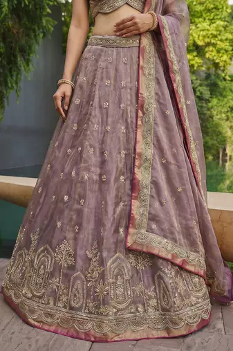 Women's Mauve Tissue Moti with Embroidered Lehenga Choli with Dupatta