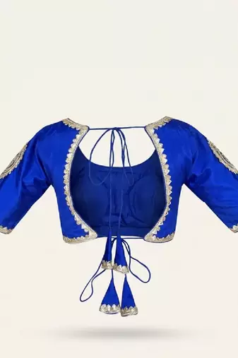 Royal blue silk blend embroidered blouse