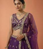 Women's Magenta Chinnon Silk Motif with Sequince Embroidered Lehenga Choli with Dupatta