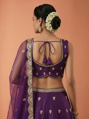 Women's Magenta Chinnon Silk Motif with Sequince Embroidered Lehenga Choli with Dupatta 2