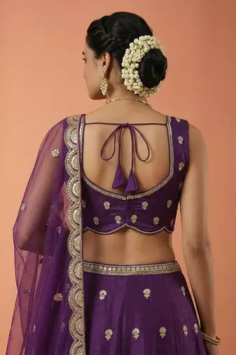 Women's Magenta Chinnon Silk Motif with Sequince Embroidered Lehenga Choli with Dupatta