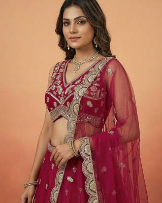 Women's Pink Chinnon Silk Motif with Sequince Embroidered Lehenga Choli with Dupatta 1
