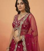 Women's Pink Chinnon Silk Motif with Sequince Embroidered Lehenga Choli with Dupatta
