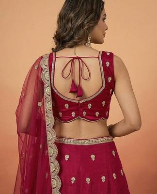 Women's Pink Chinnon Silk Motif with Sequince Embroidered Lehenga Choli with Dupatta 2
