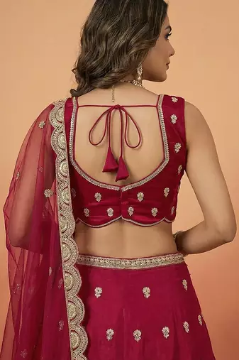 Women's Pink Chinnon Silk Motif with Sequince Embroidered Lehenga Choli with Dupatta