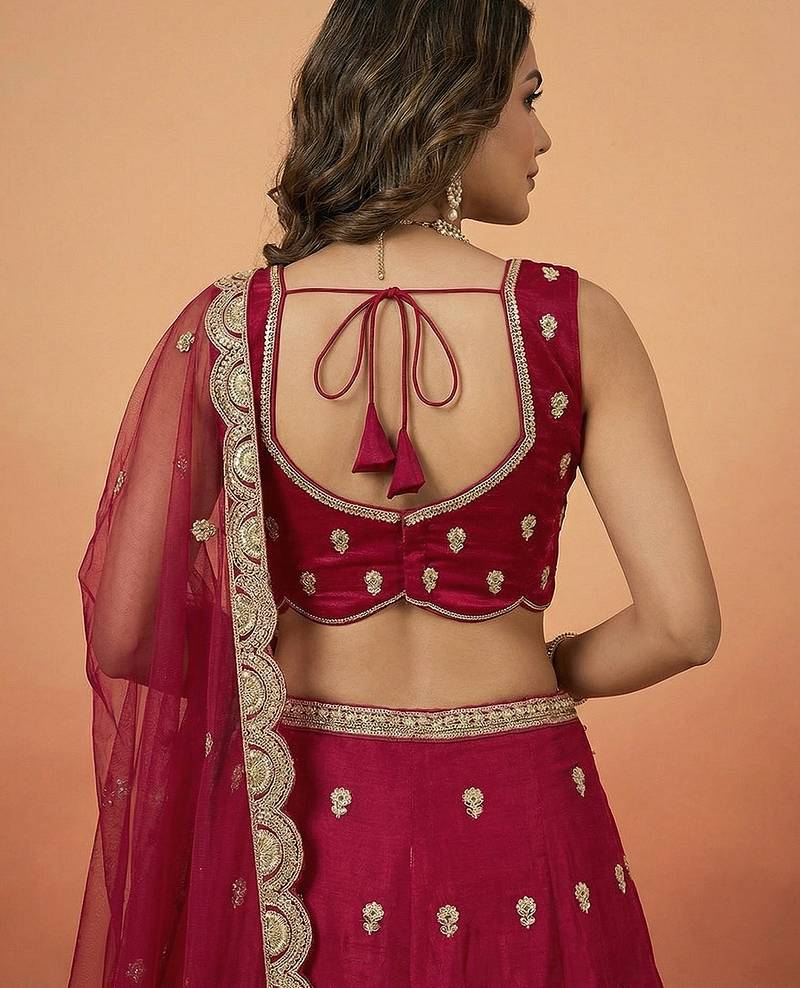 Women's Pink Chinnon Silk Motif with Sequince Embroidered Lehenga Choli with Dupatta