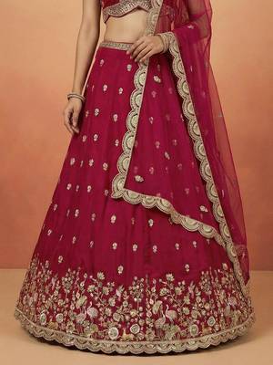 Women's Pink Chinnon Silk Motif with Sequince Embroidered Lehenga Choli with Dupatta 3