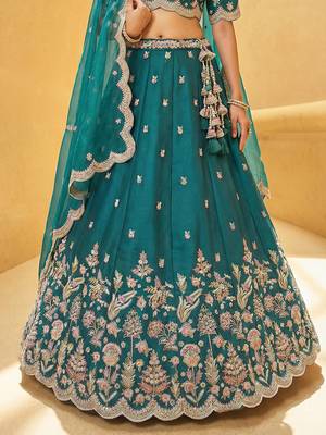 Women's Green Chinnon Silk Motif with Sequince Embroidered Lehenga Choli with Dupatta 4