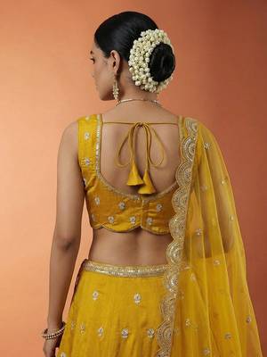 Women's Mustard Chinnon Silk Motif with Sequince Embroidered Lehenga Choli with Dupatta 3