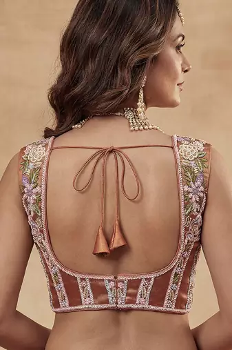 Women's Rust Tissue Moti with Embroidered Lehenga Choli with Dupatta