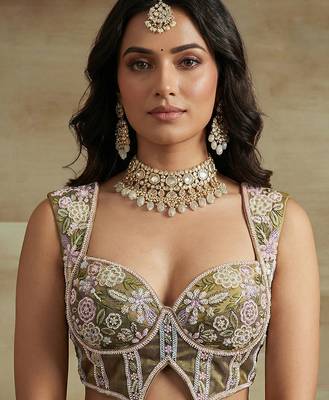 Women's Shade of Purple Tissue Moti with Embroidered Lehenga Choli with Dupatta 2
