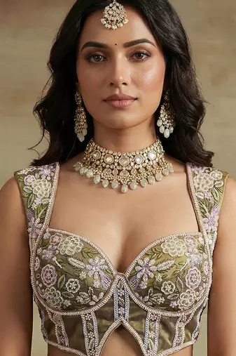 Women's Shade of Purple Tissue Moti with Embroidered Lehenga Choli with Dupatta