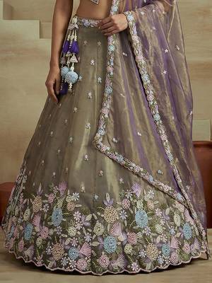 Women's Shade of Purple Tissue Moti with Embroidered Lehenga Choli with Dupatta 4