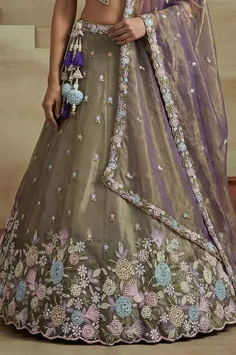 Women's Shade of Purple Tissue Moti with Embroidered Lehenga Choli with Dupatta