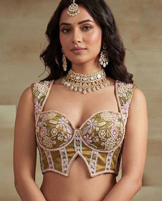 Women's Mustard Tissue Moti with Embroidered Lehenga Choli with Dupatta 2