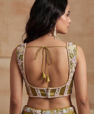 Women's Mustard Tissue Moti with Embroidered Lehenga Choli with Dupatta 3