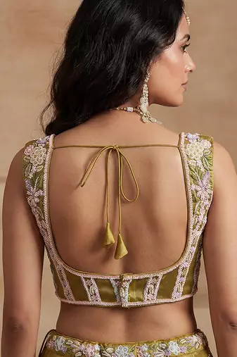 Women's Mustard Tissue Moti with Embroidered Lehenga Choli with Dupatta